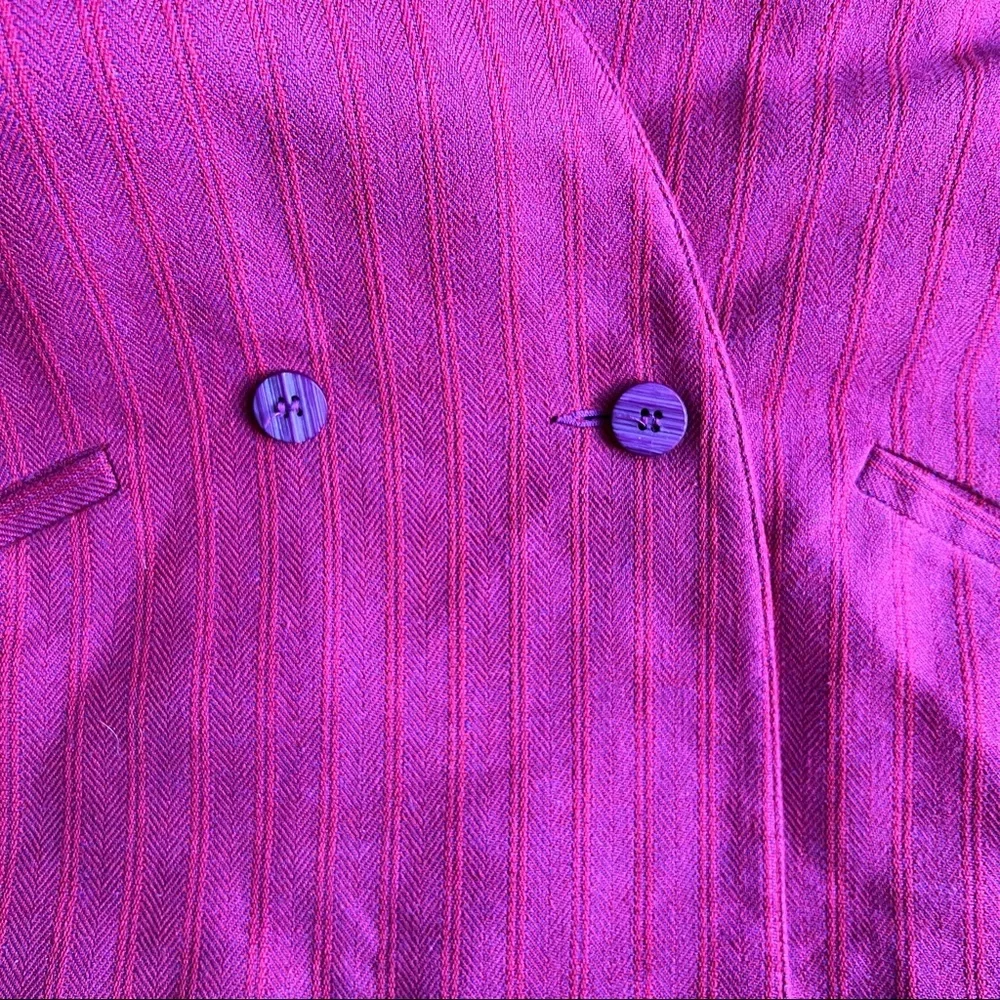 Vintage Pink Pinstripe Blazer Medium Lee Wright  collarless stripe jacket